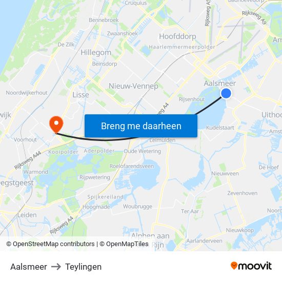 Aalsmeer to Teylingen map