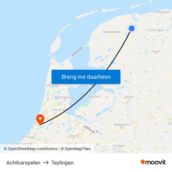 Achtkarspelen to Teylingen map