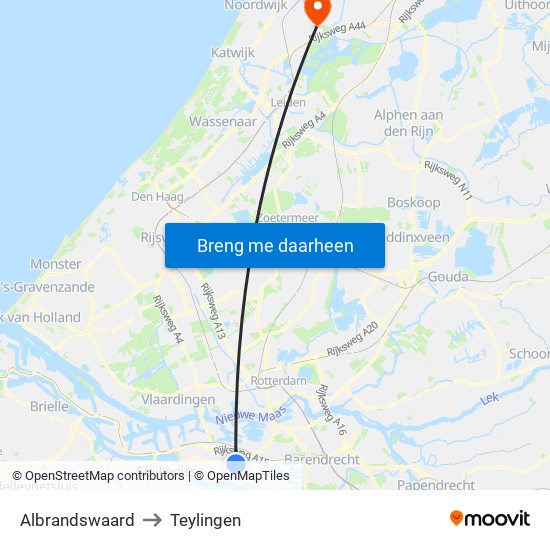 Albrandswaard to Teylingen map