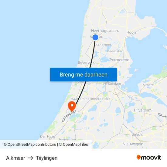 Alkmaar to Teylingen map