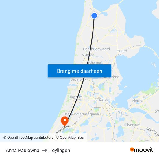 Anna Paulowna to Teylingen map