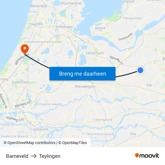 Barneveld to Teylingen map