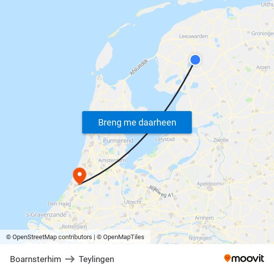 Boarnsterhim to Teylingen map