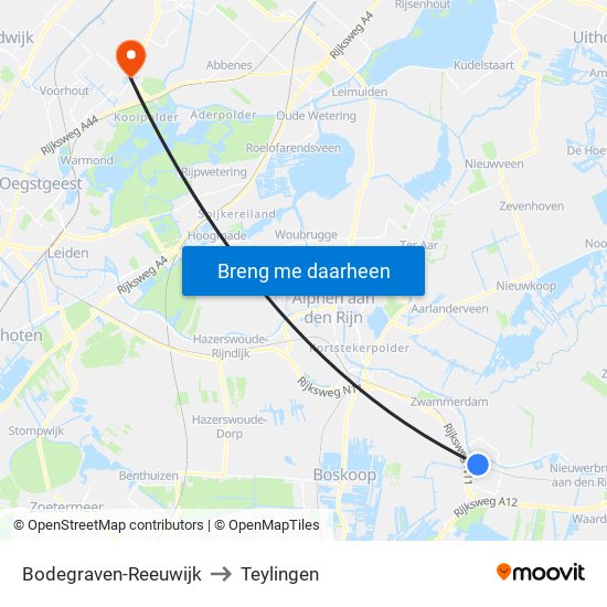 Bodegraven-Reeuwijk to Teylingen map