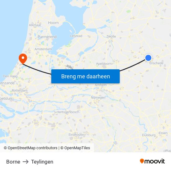 Borne to Teylingen map