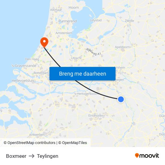 Boxmeer to Teylingen map