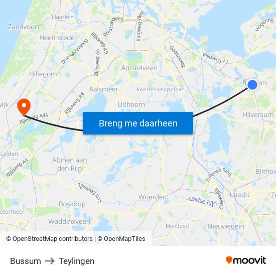 Bussum to Teylingen map