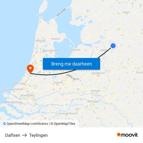 Dalfsen to Teylingen map