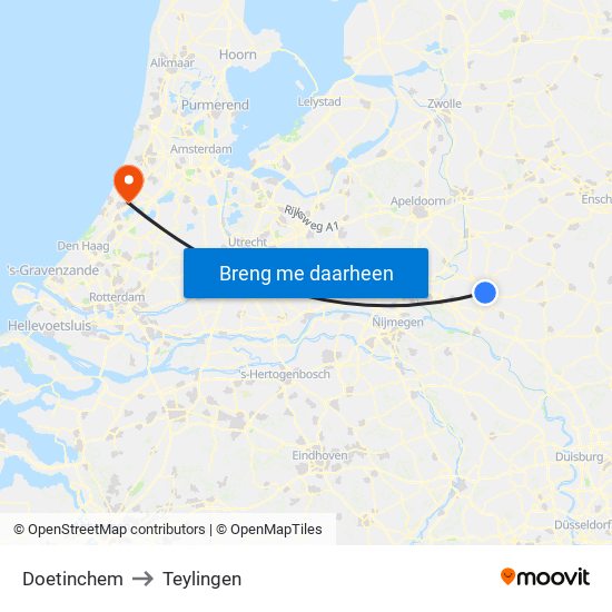 Doetinchem to Teylingen map