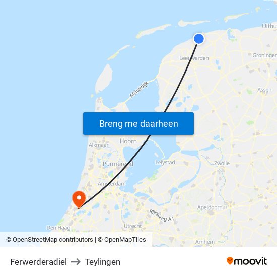 Ferwerderadiel to Teylingen map
