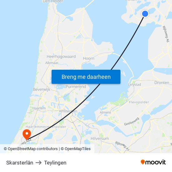 Skarsterlân to Teylingen map