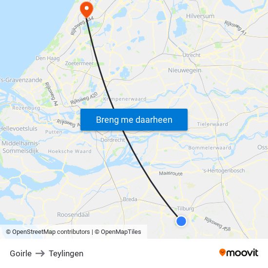 Goirle to Teylingen map