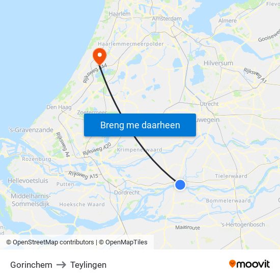 Gorinchem to Teylingen map