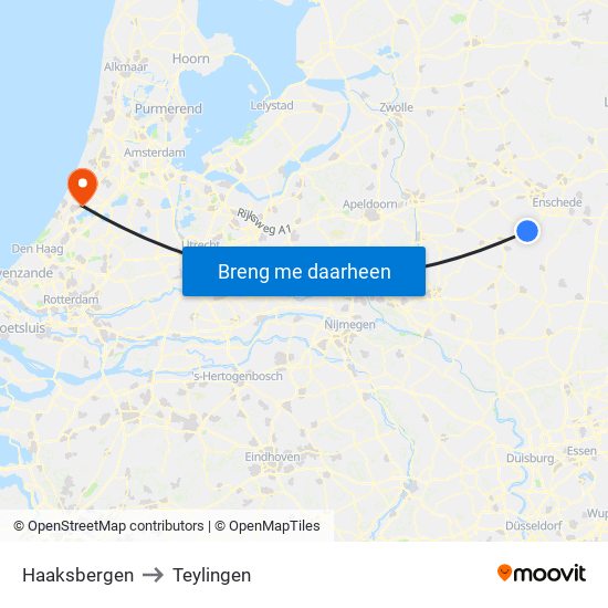 Haaksbergen to Teylingen map