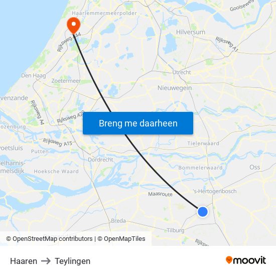 Haaren to Teylingen map