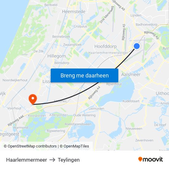 Haarlemmermeer to Teylingen map