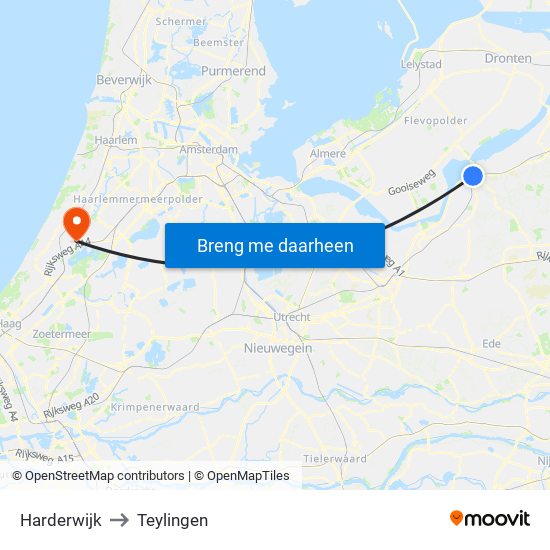 Harderwijk to Teylingen map