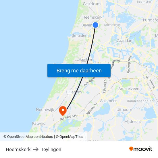Heemskerk to Teylingen map