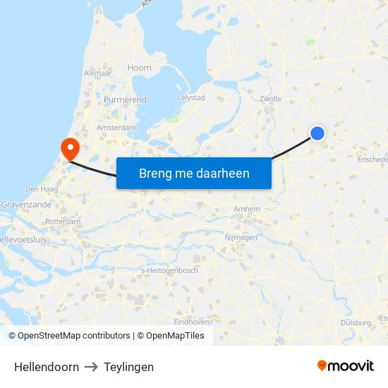 Hellendoorn to Teylingen map