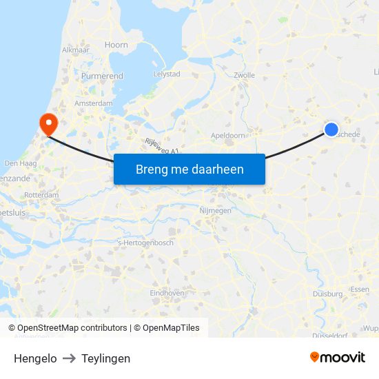Hengelo to Teylingen map