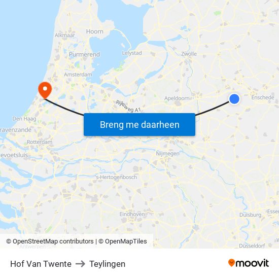 Hof Van Twente to Teylingen map