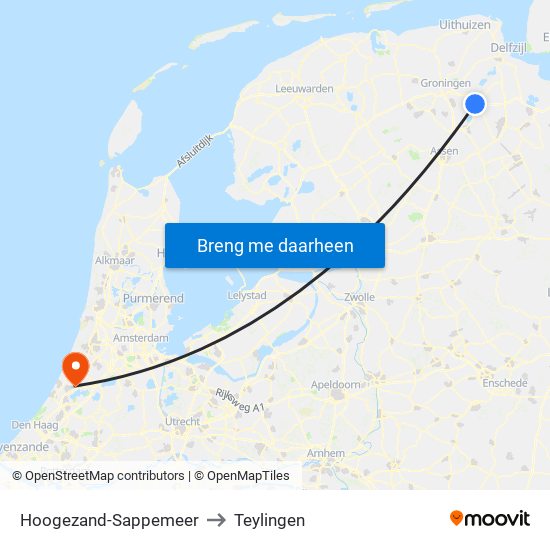 Hoogezand-Sappemeer to Teylingen map