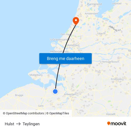 Hulst to Teylingen map