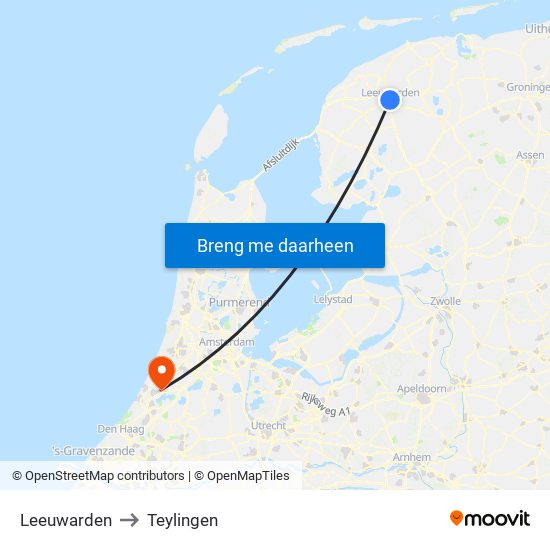Leeuwarden to Teylingen map