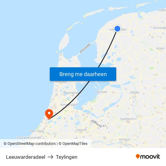 Leeuwarderadeel to Teylingen map