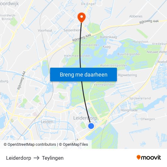 Leiderdorp to Teylingen map