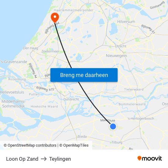 Loon Op Zand to Teylingen map