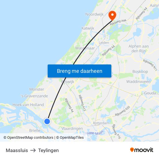 Maassluis to Teylingen map