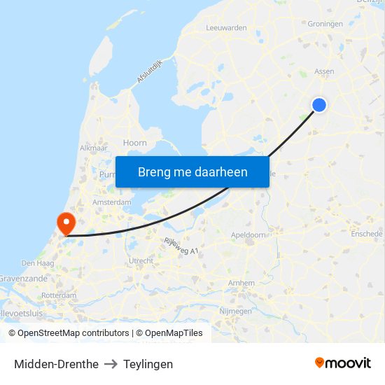 Midden-Drenthe to Teylingen map