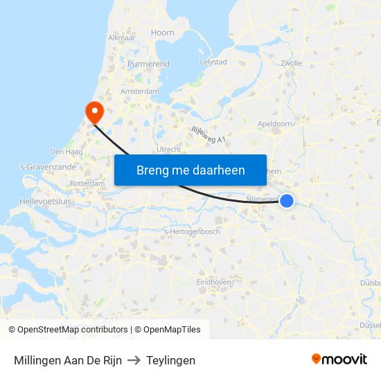 Millingen Aan De Rijn to Teylingen map