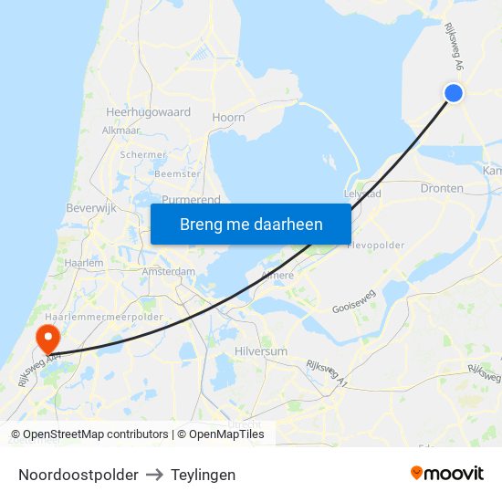Noordoostpolder to Teylingen map