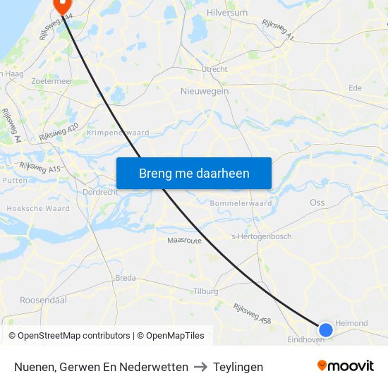 Nuenen, Gerwen En Nederwetten to Teylingen map