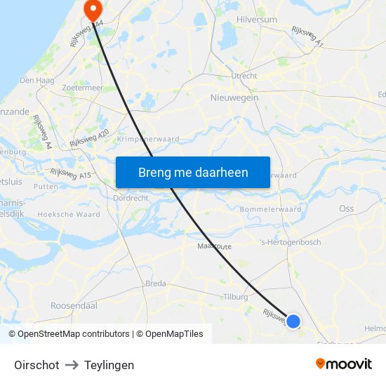 Oirschot to Teylingen map