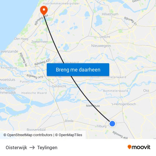 Oisterwijk to Teylingen map