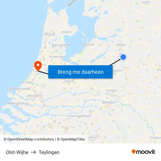 Olst-Wijhe to Teylingen map