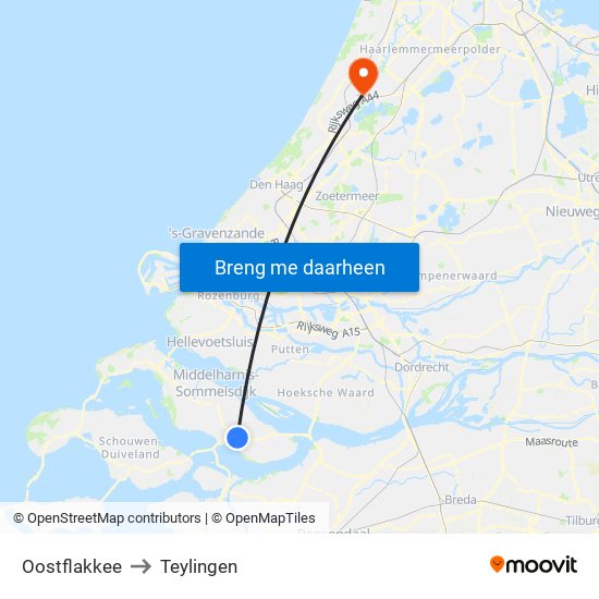 Oostflakkee to Teylingen map