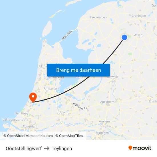 Ooststellingwerf to Teylingen map