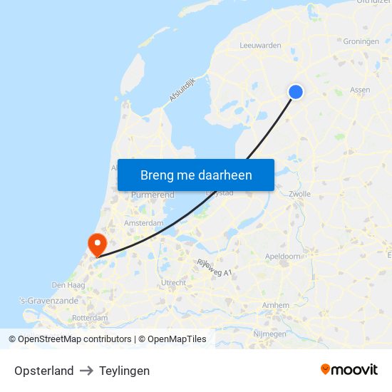 Opsterland to Teylingen map