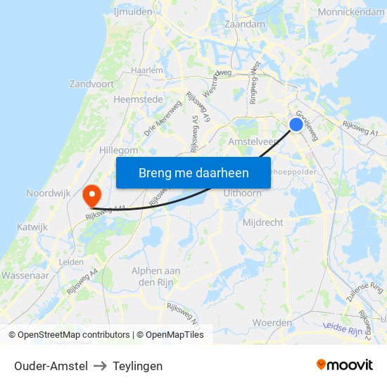 Ouder-Amstel to Teylingen map