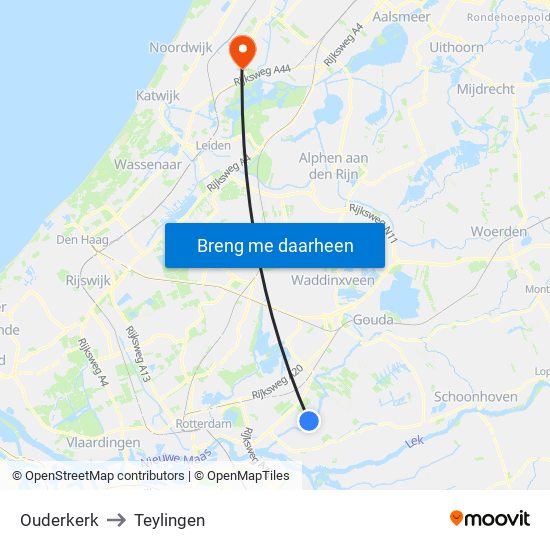 Ouderkerk to Teylingen map