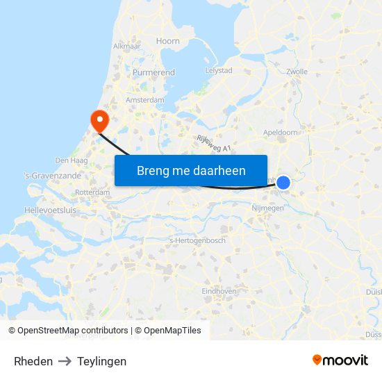 Rheden to Teylingen map