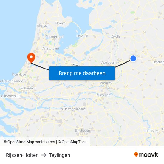 Rijssen-Holten to Teylingen map