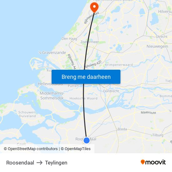 Roosendaal to Teylingen map