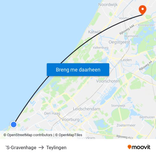 'S-Gravenhage to Teylingen map