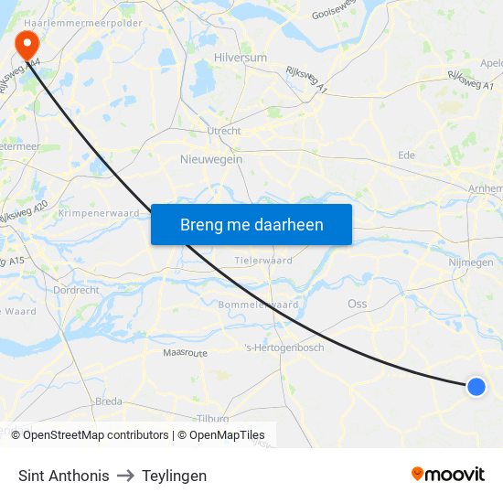 Sint Anthonis to Teylingen map