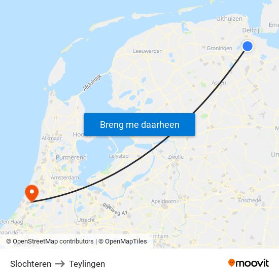 Slochteren to Teylingen map
